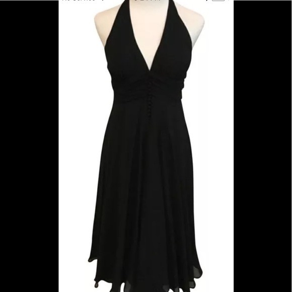 WHBM Black Halter Neck Ruffle Skirt MIDI Dress - Picture 13 of 14